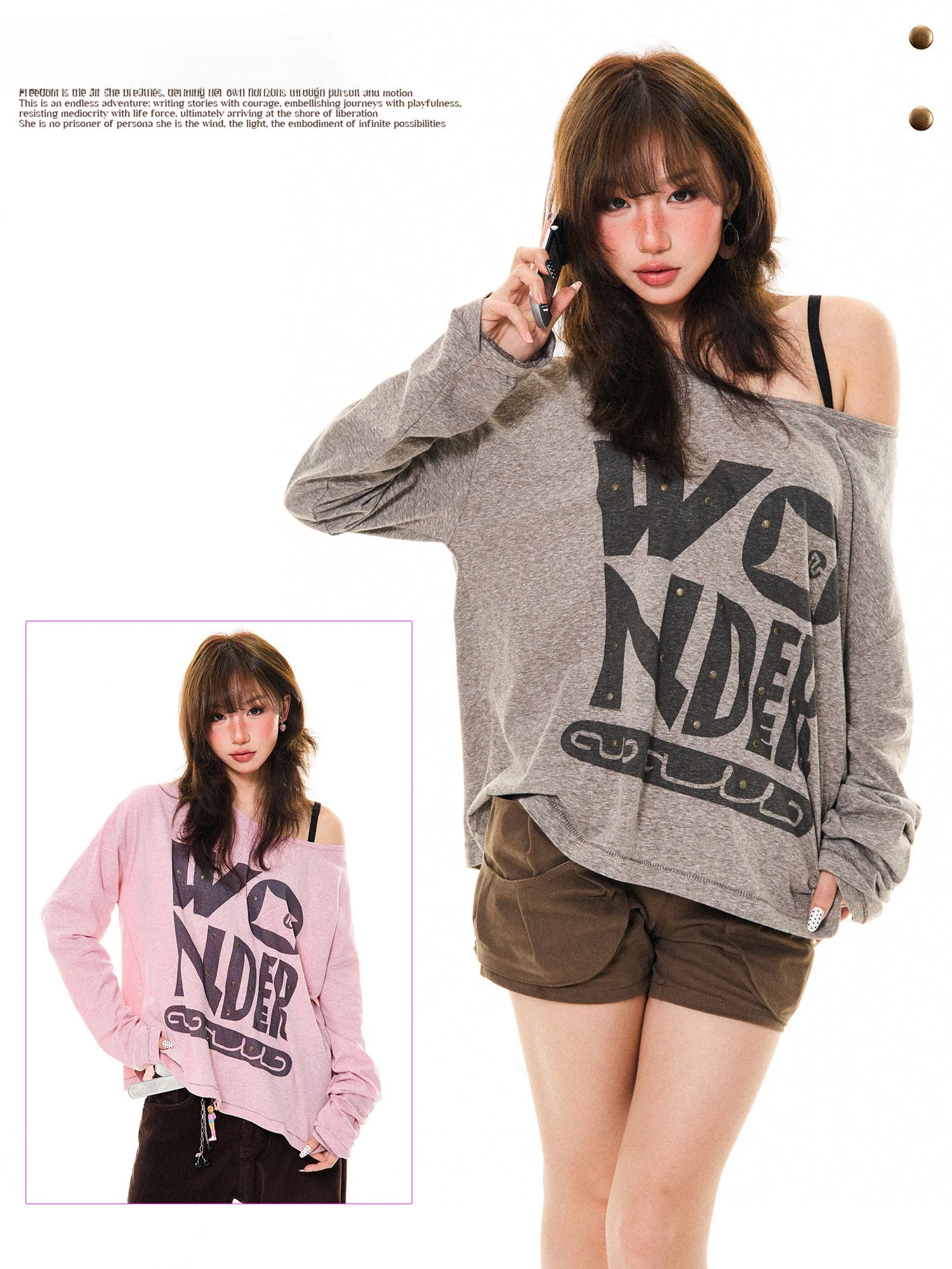 

Женская футболка Young Stage American Style с асимметричным вырезом на плече, длинным рукавом, свободного кроя, универсальная, весенняя, в стиле Hot Girl