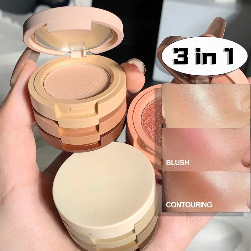 Contouring Highlight Blush 3 in 1 Tavolozza all-in-one Illuminante per il viso Ombretto opaco Palette per contorni Cosmetici