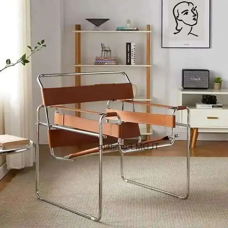 

Скандинавское кресло для отдыха Vassili, одиночный стул, средневековый индустриальный стиль, сеть, красное седло Bauhaus, кожаное простое фотомебель