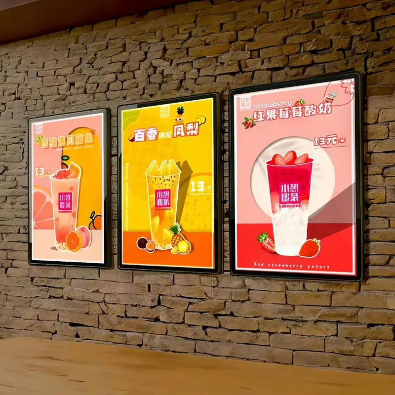 A1 A2 A3 A4 Poster Display Ultra-thin LED Advertising Light Box Restaurant Menu Board Tempered Glass Aluminum Frame Light Box