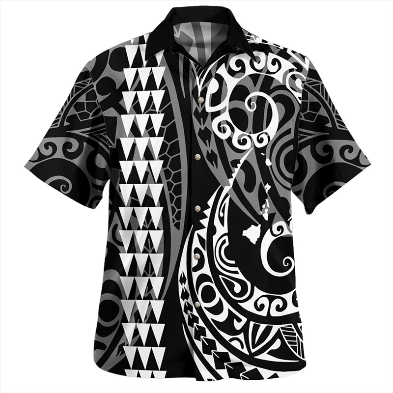 

Polynesian Fashion Trend Tribal Culture 3D Printed Shirts Streetwear Short Sleeve Casual Lapel Button Tees Vintage Mens Shirts