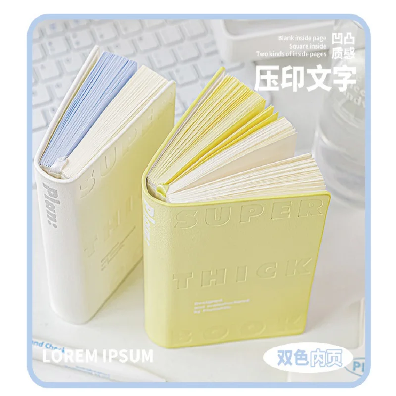 Planwith Portable Thick Notebook PU Soft Cove Mini Pocket Plan Book Two Tone Blank Inner Page Double Bookmark Rope Color Sticker