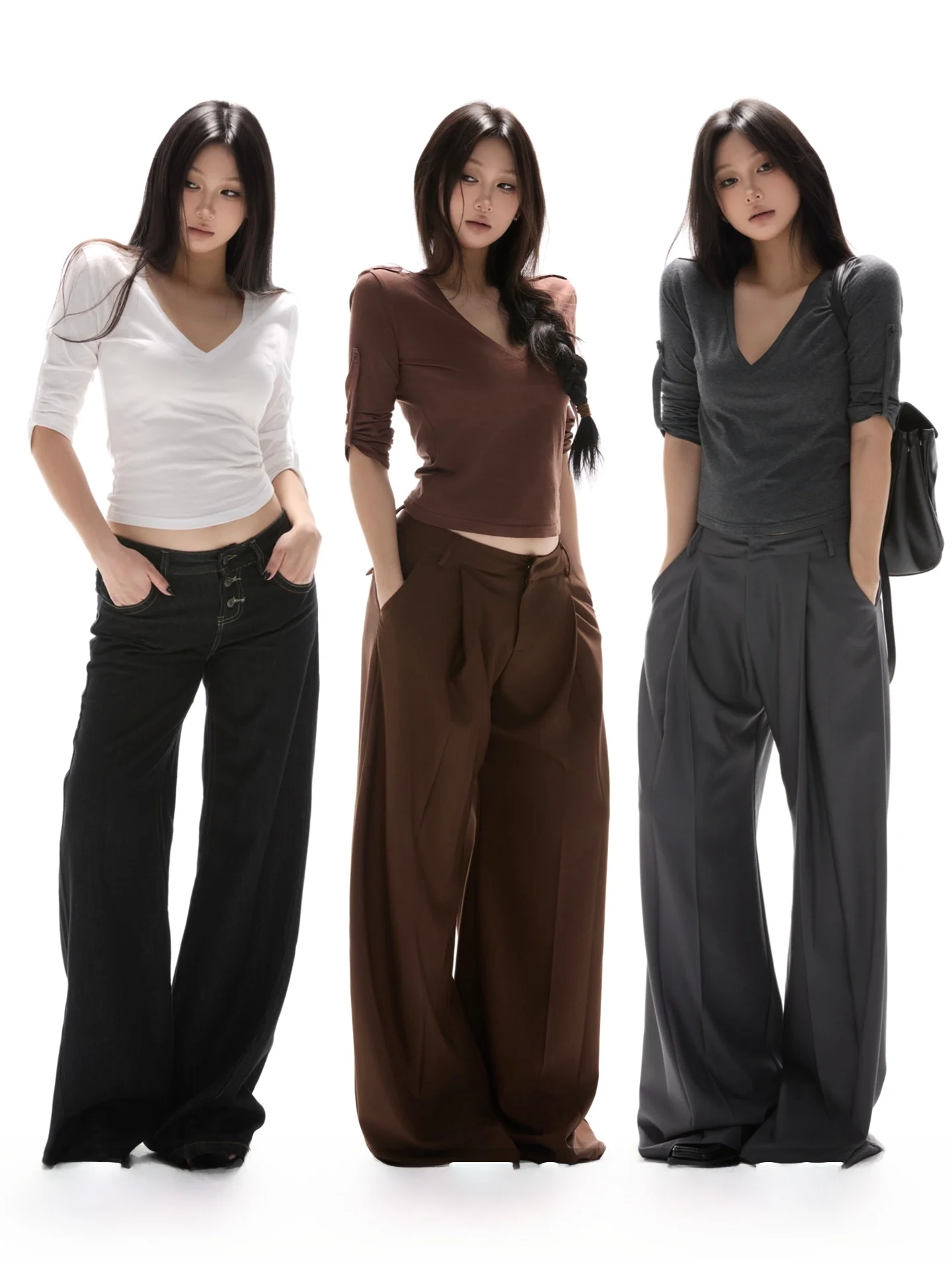 

Itsdinn Basic Handmade Scroll V-Ne Seven-Quarter Sve Tee-Color T-irt Women's Commute Sle Slim Fit Cotton Top