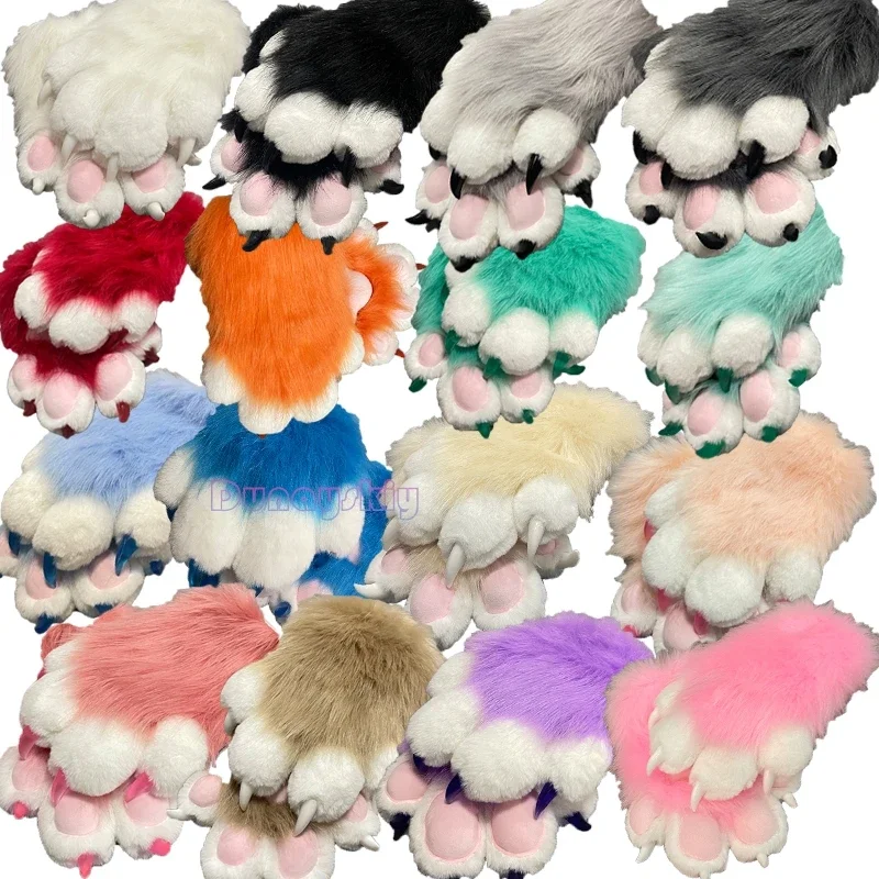 Cute Plush Cosplay Costume Furry Color Animal Paw Gloves Cat Girl Gloves Cat Paw Cute Plush Fursuit Spot Finished Product