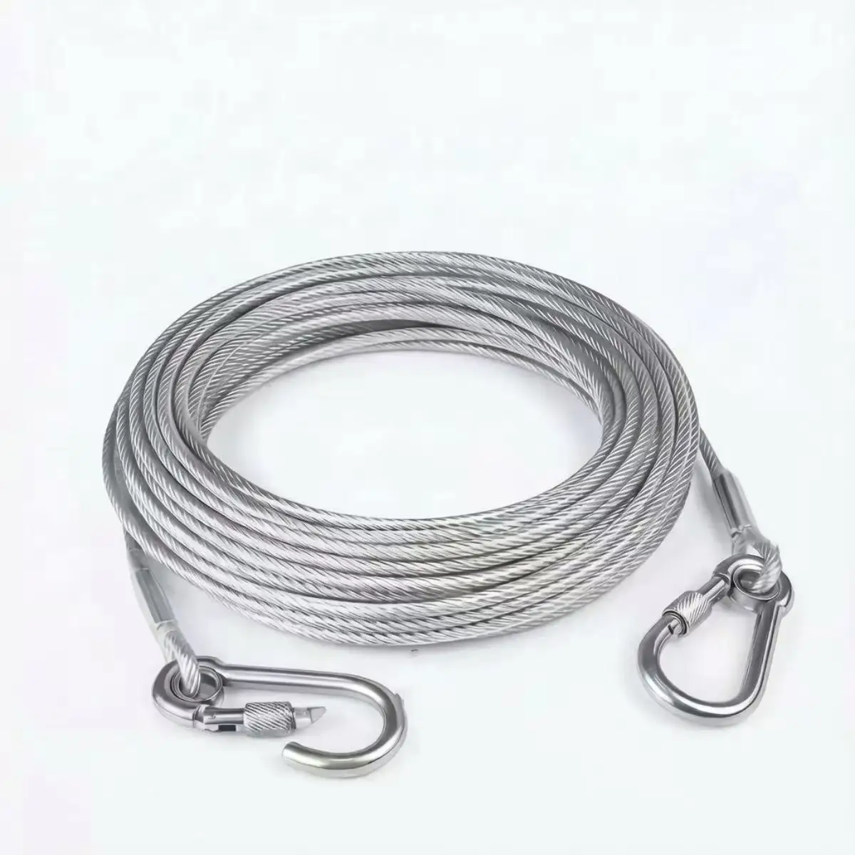 Trela de cabo de amarração para cães de duas cabeças, corda de tração com fivela de metal, fio de aço, coleira de treinamento antiferrugem, cinta para cães ao ar livre