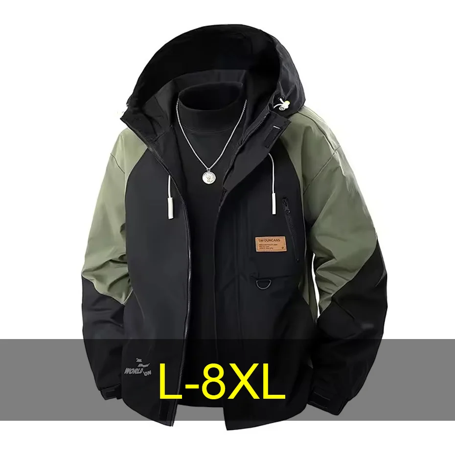 

8XL плюс размер, ветровка-карго, мужская весенне-осенняя походная куртка, модная повседневная лоскутная куртка, мужская верхняя одежда, уличная одежда