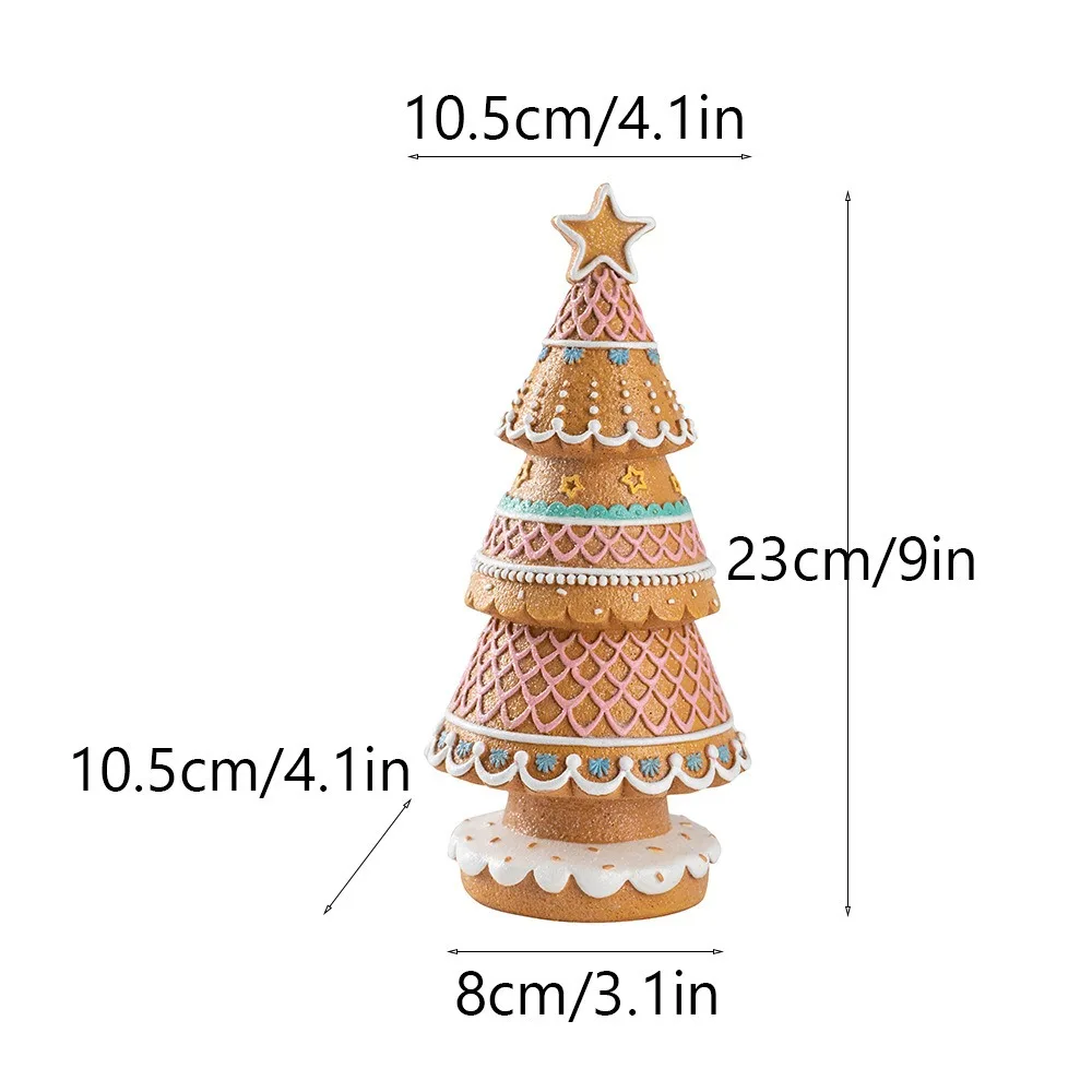 Resin Gingerbread Christmas Village Tree Simulated with Glitter Powder Xmas Tree Ornament Hand Painted Xmas Tree Figurine