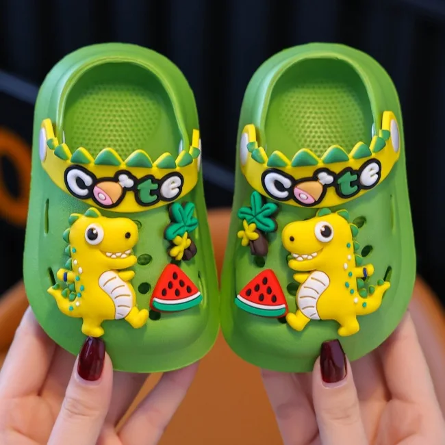 Children\'s sandals DIY female cartoon cute dinosaur home soft sole indoor small children toddler baotou baby slippers man