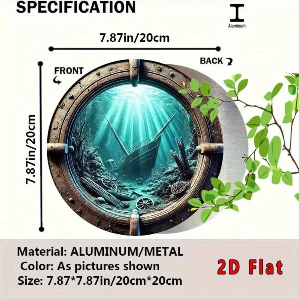 2D Flat Vintage Underwater Exploration Porthole Wall Art - Aluminum Home Cafe Indoor Outdoor Event Decor