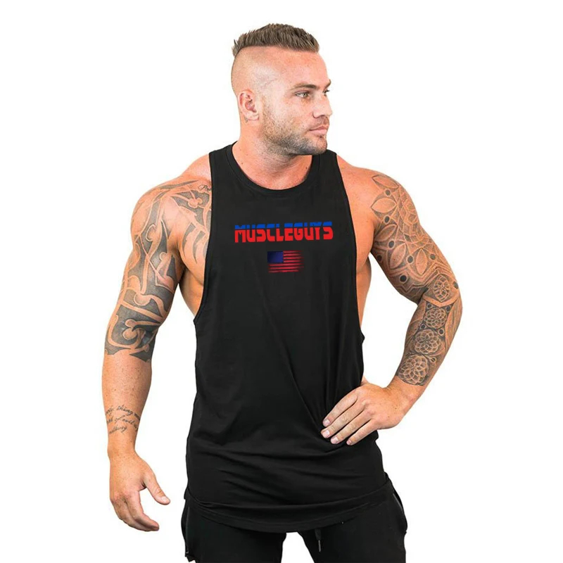 Mens Pumping iron Vests Cotton Breathable Sweat Absorbent Summer Loose Gym Workout Fitness Weightlifting Training Tank Top Shirt