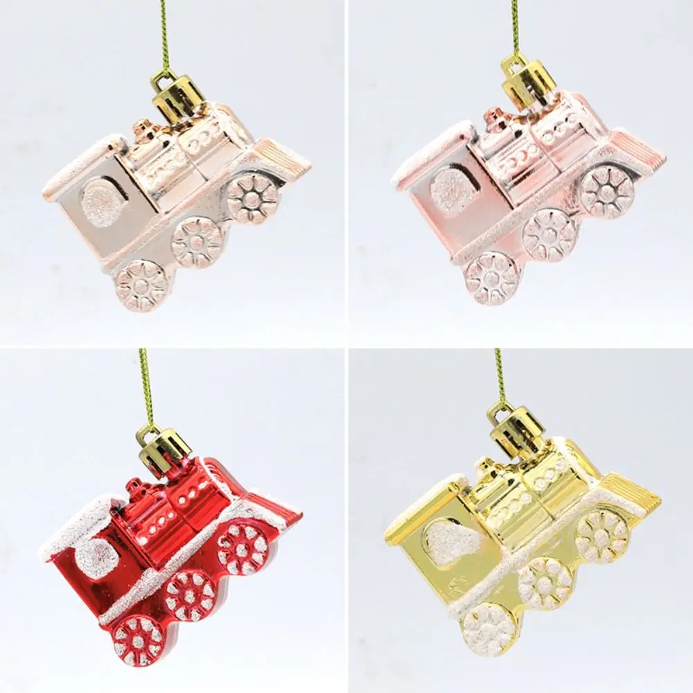4PCS/Box Small Car Train Christmas Tree Ornament Plastic New Year Christmas Gifts Boxes Pendant Pendant DIY Crafts Painted