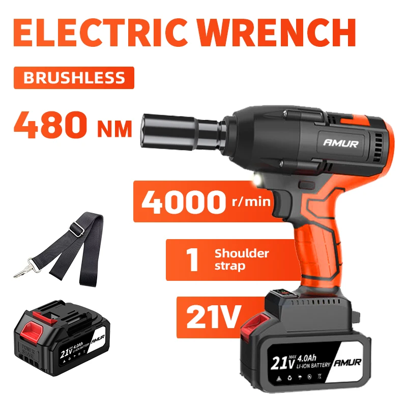 21V 480N.m Brushless Electric Impact Wrench Cordless Wrench Socket Rechargeable Screwdriver High Power Impact Plat