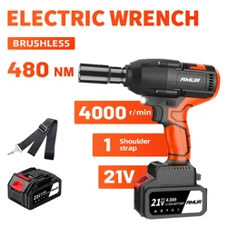 21V 480N.m Brushless Electric Impact Wrench Cordless Wrench Socket Rechargeable Screwdriver High Power Impact Plat