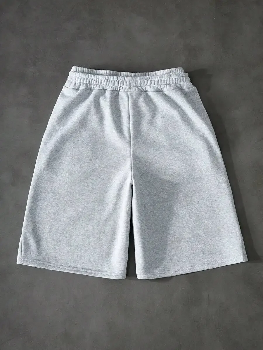 

Mens Casual Embroidered NY Letter Wide Leg Shorts Light Grey