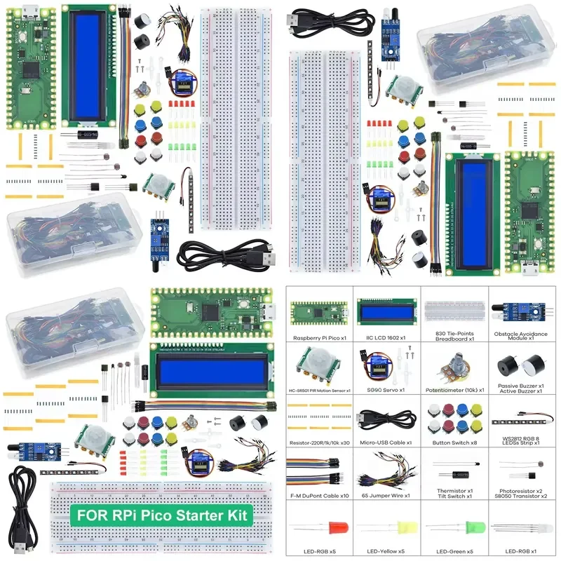 Raspberry leather pico development board breadboard LCD module Python programming beginner kit SG90 servo LCD1602