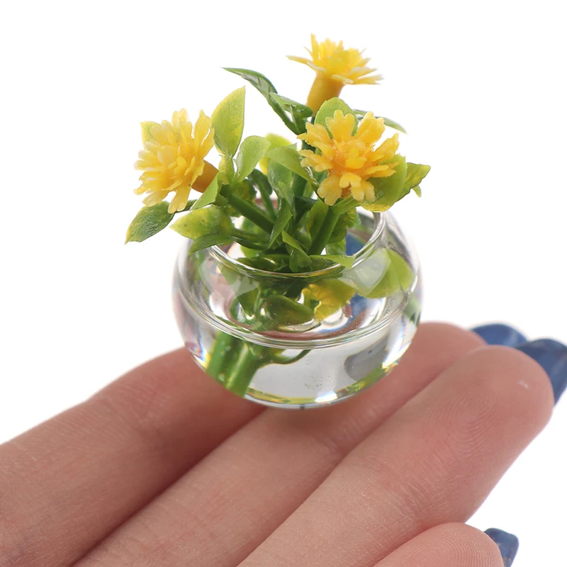 1PC 1:12 Dollhouse Miniature Flor Verde Planta Em Vaso Para Decoração Para Casa Simulação Plantas Em Vaso Dollhouse Acessórios