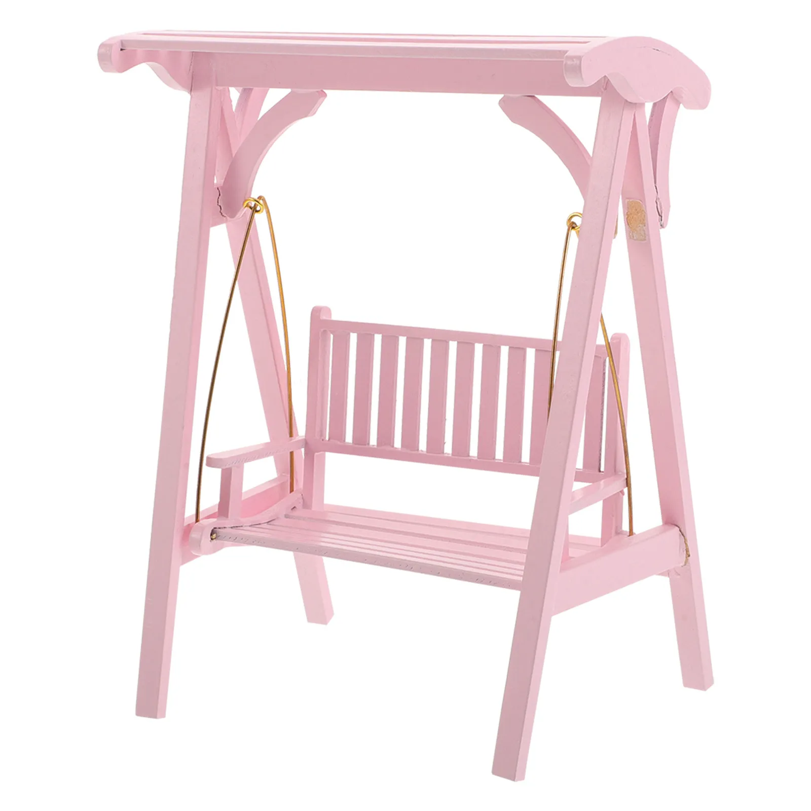 

1:12 Scale Wooden Dollhouse Swing Bench for Fairy Garden Decor Miniature Porch Swing Outdoor Furniture Pink Rustic Mini Hanging