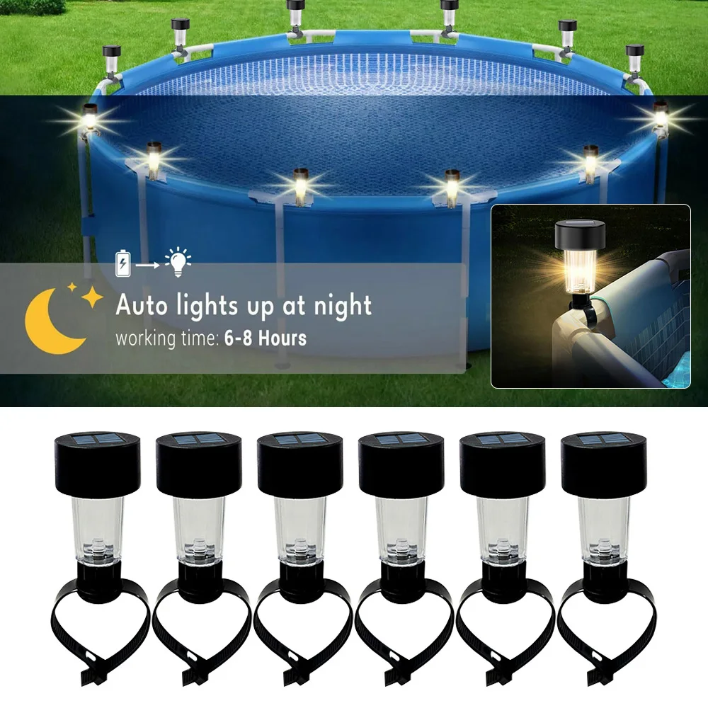 6pcs LED Solar Lamp Pool Lights For Framed Above Ground Pools Waterproof Swimming Pool Fence Decor For Summer Pool Trampoline