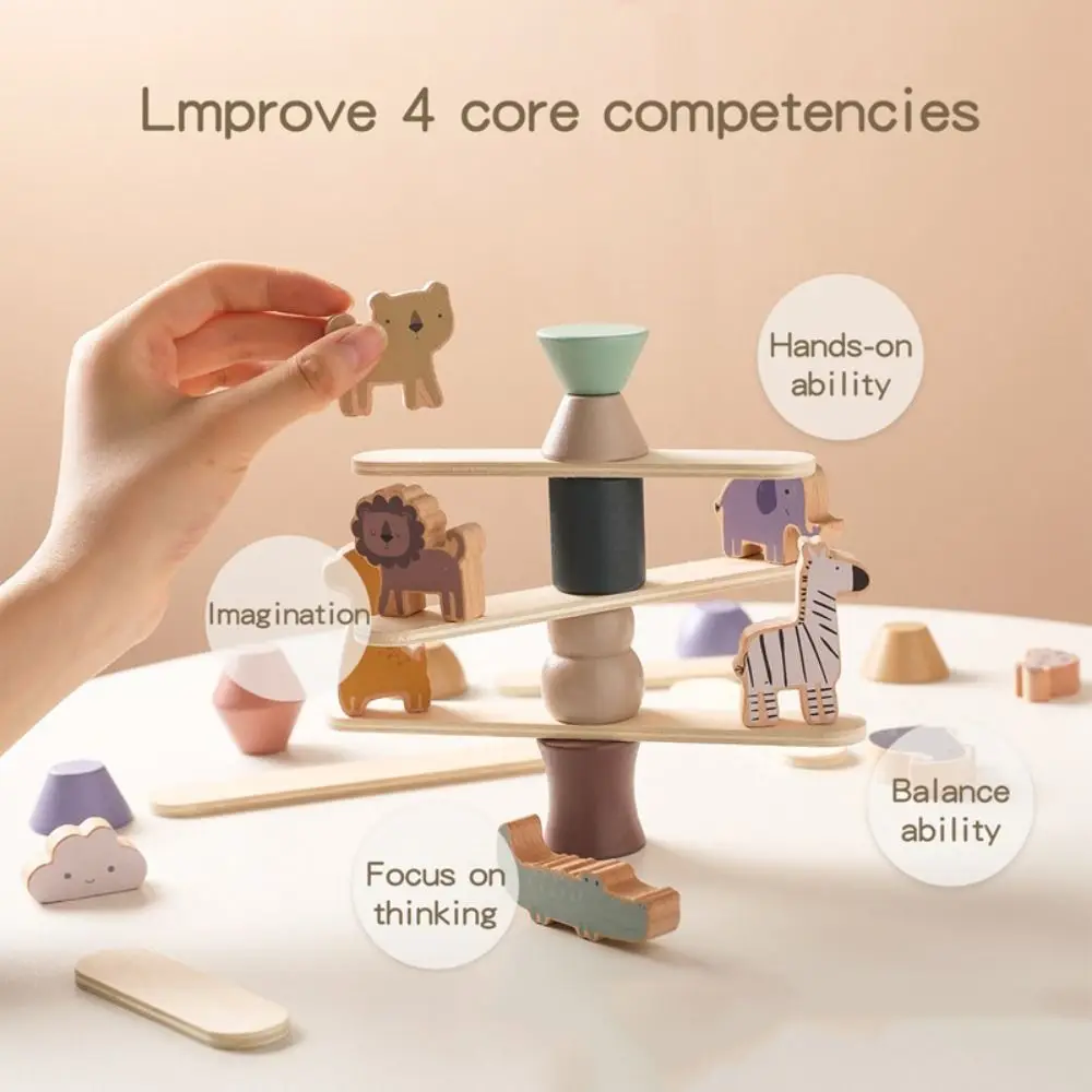 Montessori Holz Tiere Blöcke Set Puzzle Interaktive Tier Modell Balance Stapelbare Mehrzweck Tier Form Stapeln Spielzeug