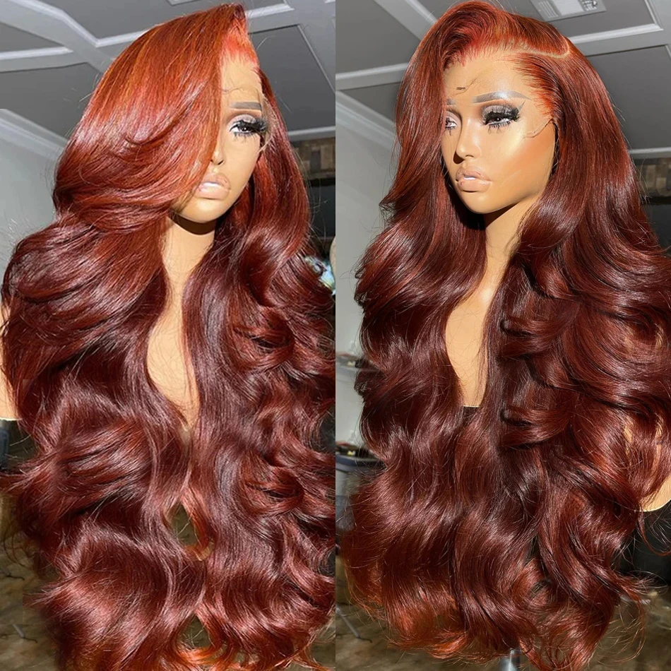 13x4 Reddish Brown Body Wave Lace Front Human Hair Wigs 13x6 HD Lace Frontal Wig Preplucked Dark Red Brown Lace Front Wig OnSale