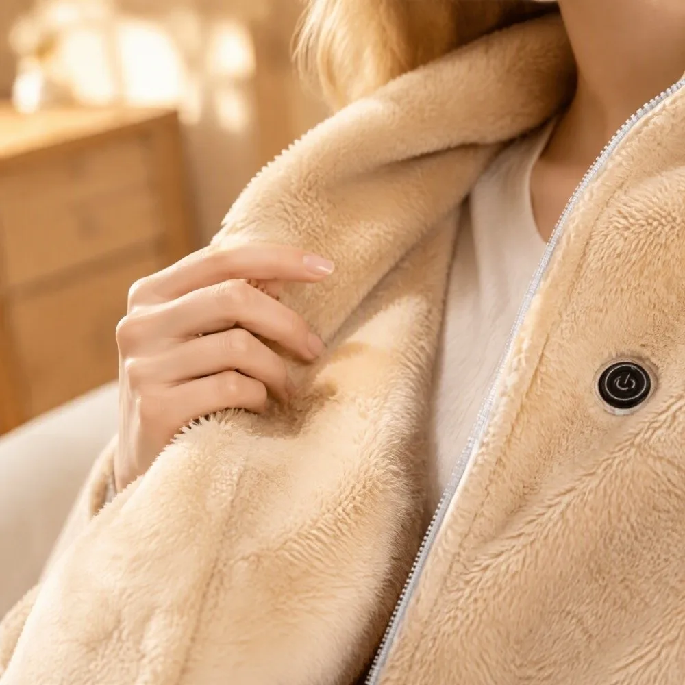 Zipper Design Electric Shawl Blanket Double-Layer Soft USB Shawl Blanket Thickened Warm-keeping Plush Shawl for 10W/5V Women
