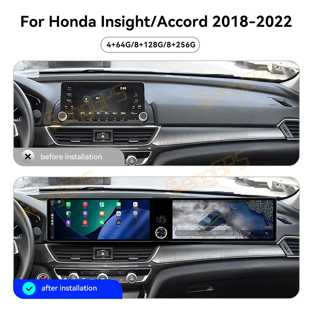 

Автомобильный радиоприемник CarPlay с двойным экраном 12,3 дюйма для Honda Insight Accord 2018-2022, мультимедийный плеер с сенсорным экраном, GPS-навигация