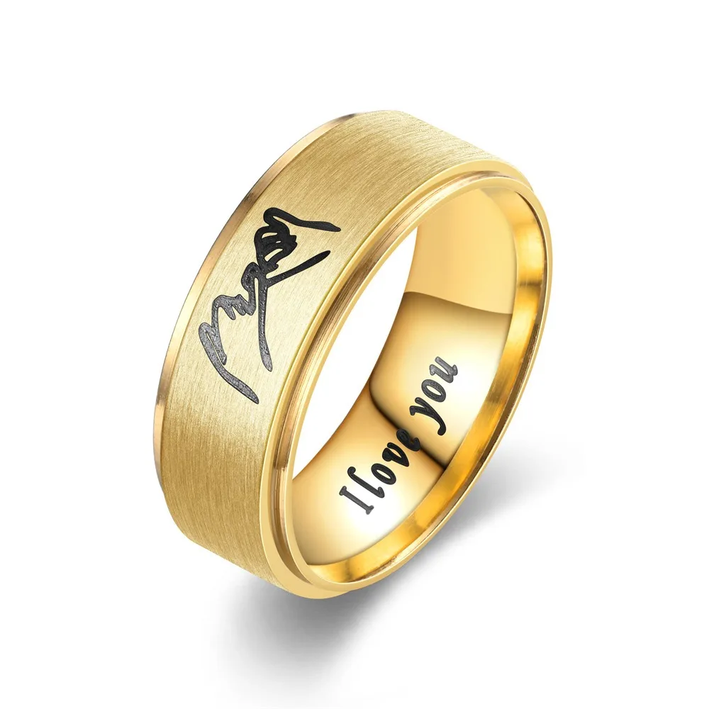 خاتم مزيج لطيف من الفولاذ المقاوم للصدأ للأزواج، وعد يدويًا مع حلقات I Love You #2