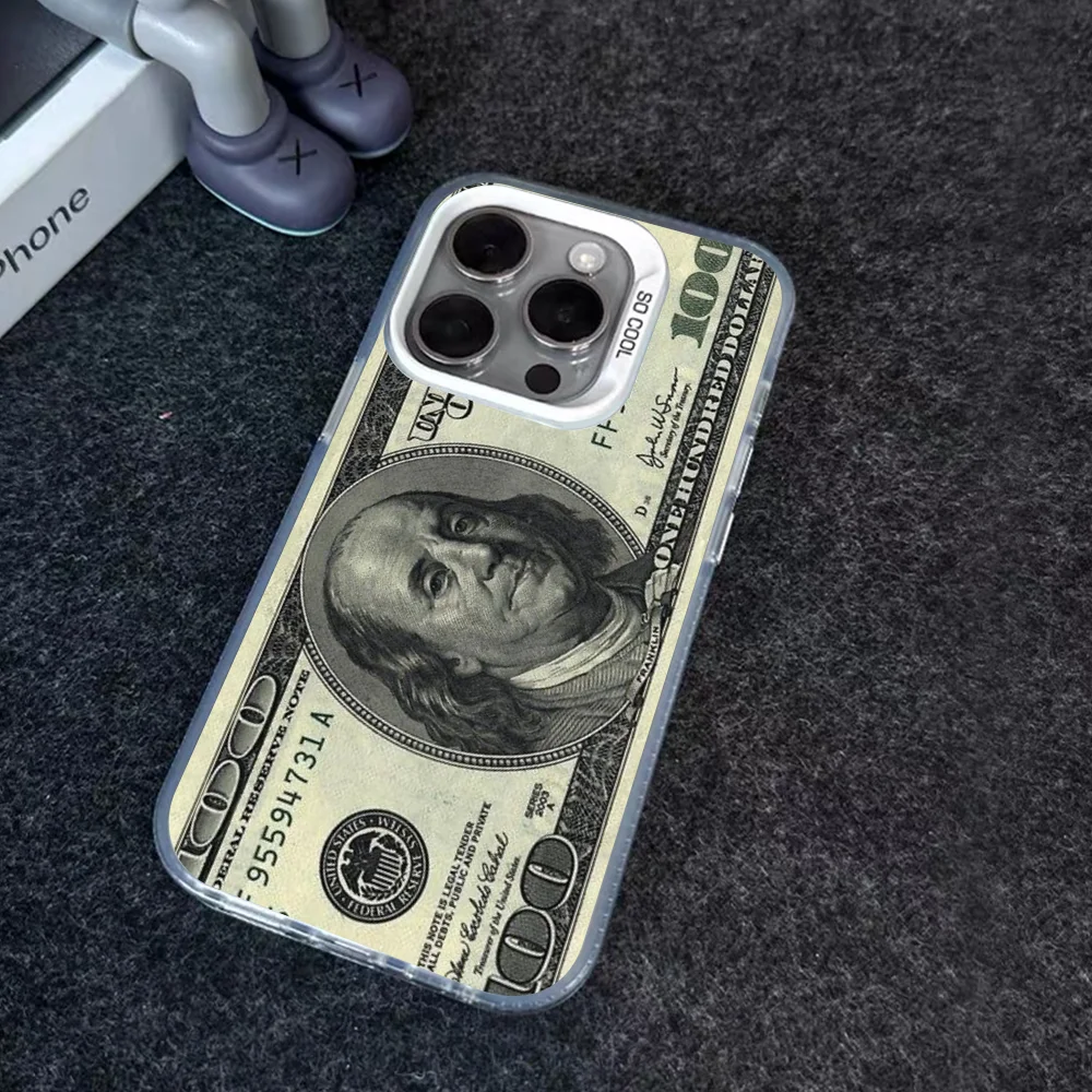 Dollars Money Phone Case IMD Color Silver Shell For IPhone 16 15 14 13 12 11 Pro Max Plus