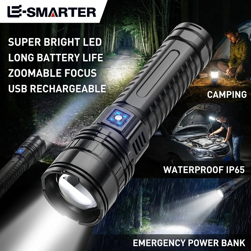 強力な戦術的なトーチライト超高輝度-led-懐中電灯-15000mah-内蔵バッテリー緊急キャンプスポットライトテールライト付き