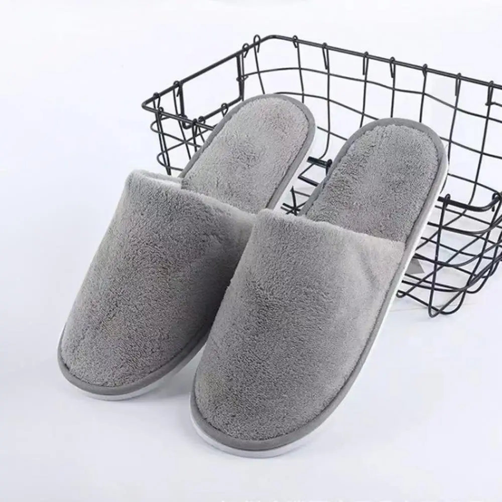 Hotel Spare disposable Slippers for Men and Women High Quality plush Travel Cotton Home Shoes Non-Slip Indoor Guest Use Slippers