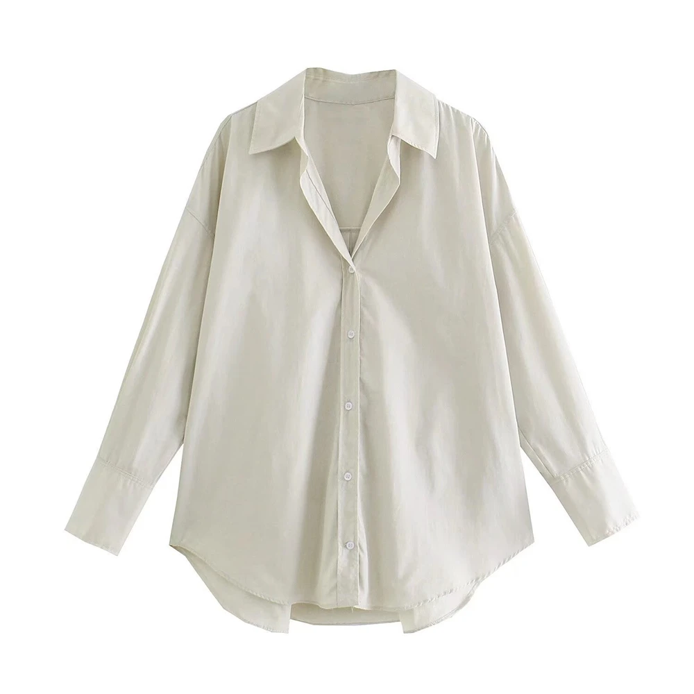 Women Loose Casual Poplin Shirts Button-up Blouses Female Fashion Chic Tops Ladies Long Sleeves Turn-down Collar Cardigan Shirt
