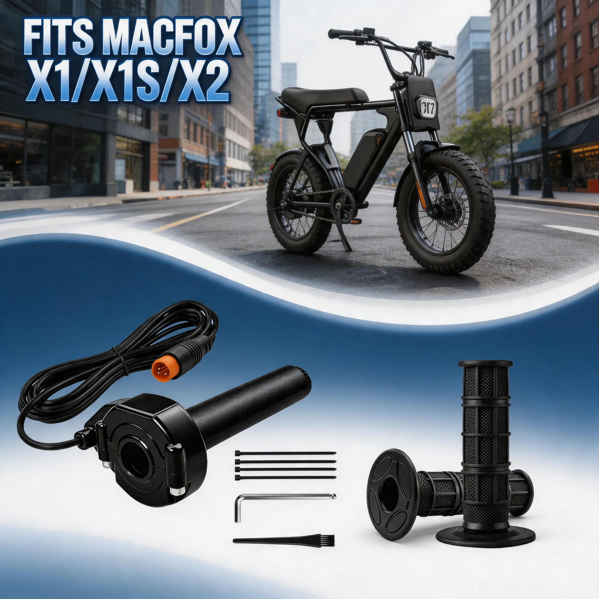 3 Pin Ebike Full Twist Throttle 12V-72V Waterproof Handlebar Accelerator Kit for Macfox X1 HappyRun Electric Scooter ATV Bike