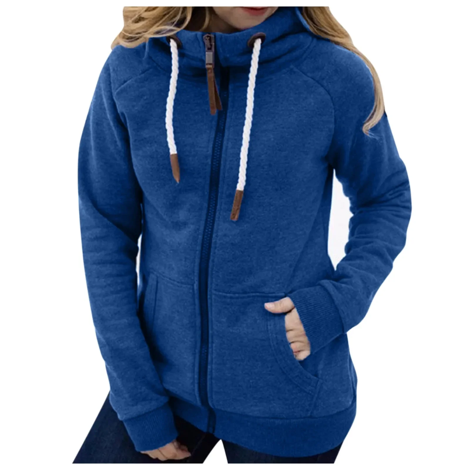 Long Sleeve Solid Color Coat Women Fashion Solid Jacket Zipper Pocket Sweatshirt Autumn Winter Daily Comfortable Jacket Pullover