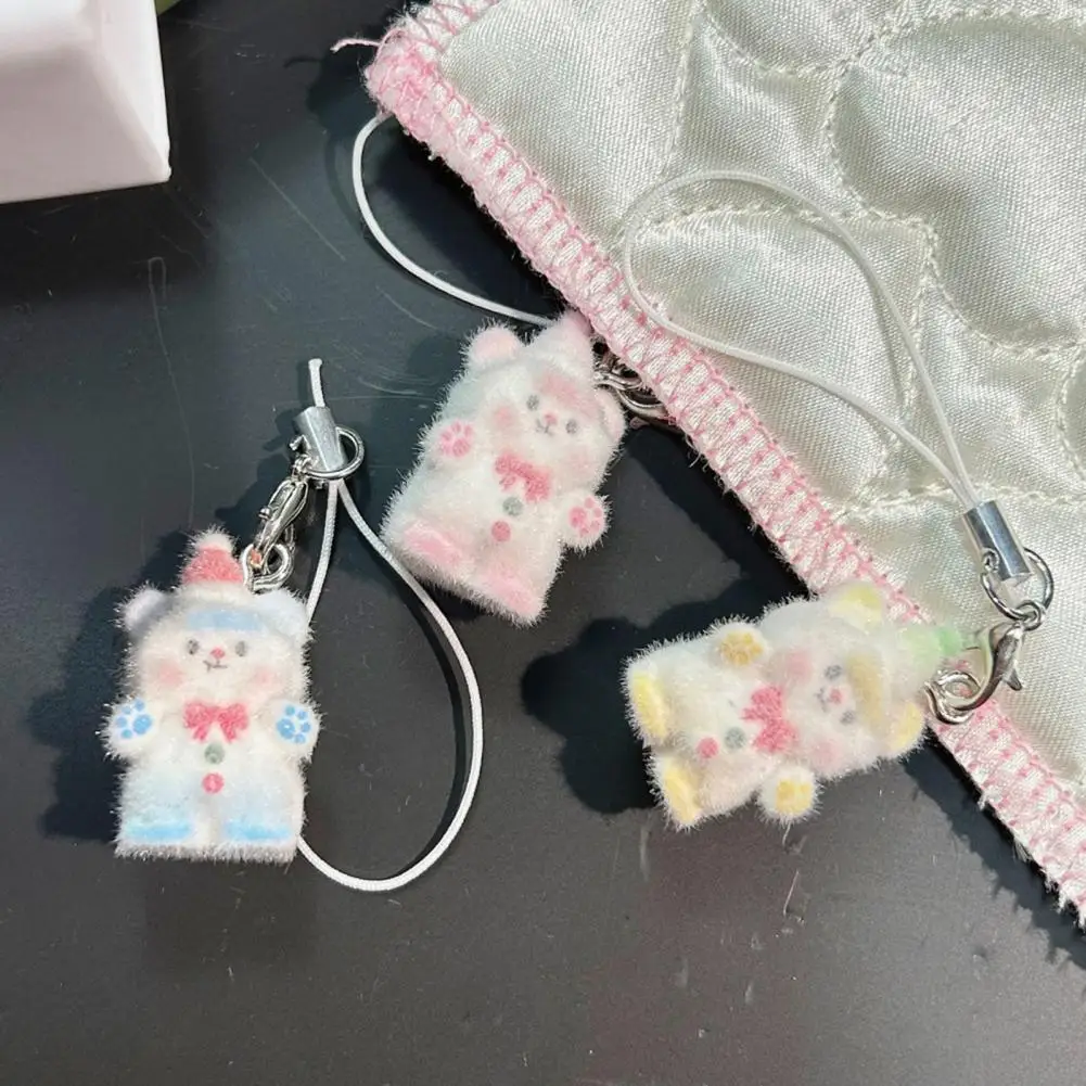 Bear Pendant Lightweight Mini Bear Keychain Charm Soft Flocking Bag Pendant Accessory Cute Lanyard Phone Decoration Gift