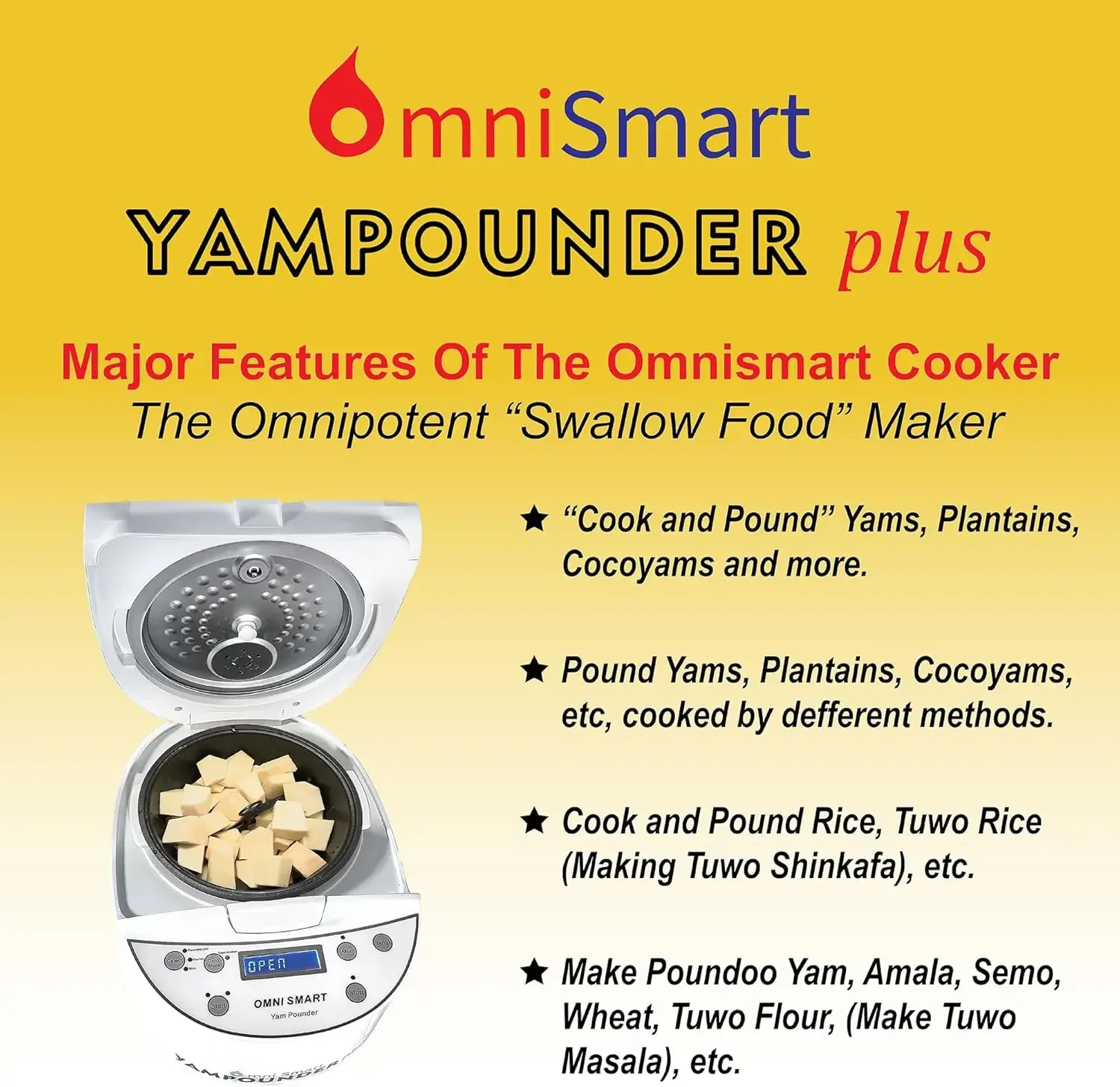 POUND YAMPOUNDER Fufu Machine, 3L 700W Electric African Food Cooker to Make Pounded Yam, Poundoo Yam, Plantians, Cocoyams, Amala