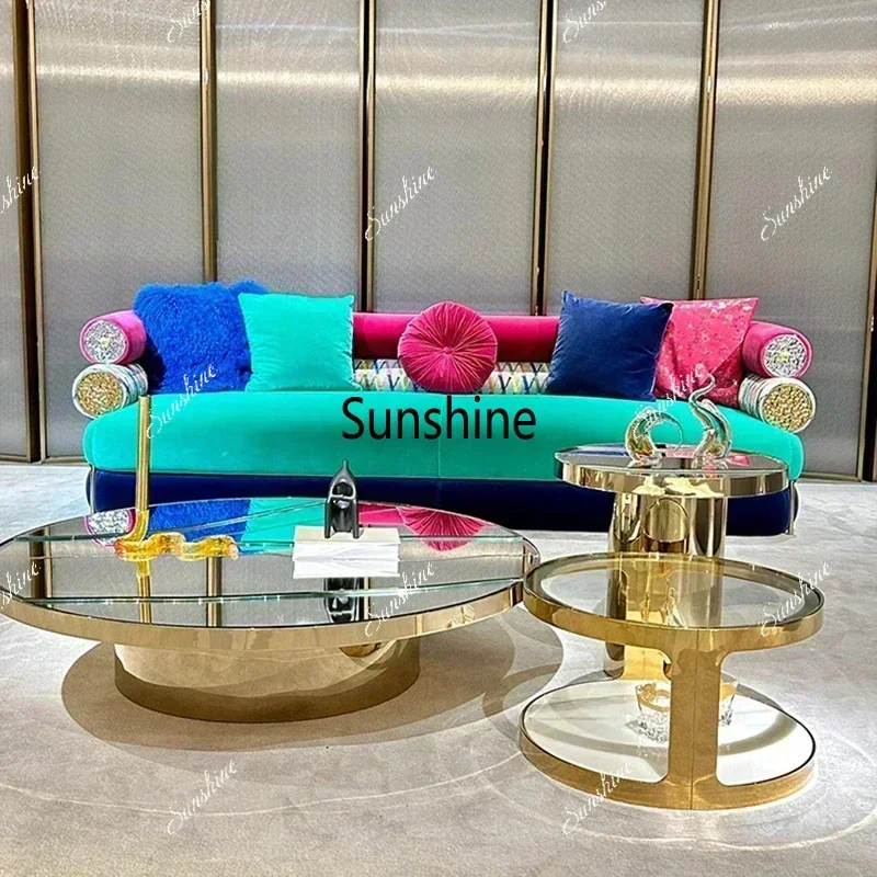 Soft Fancy Unique Sofa Modern Wood Nordic European Puffs Sofa 3 Seater Muebles Para Salas Modernos Living Room Furniture  FT
