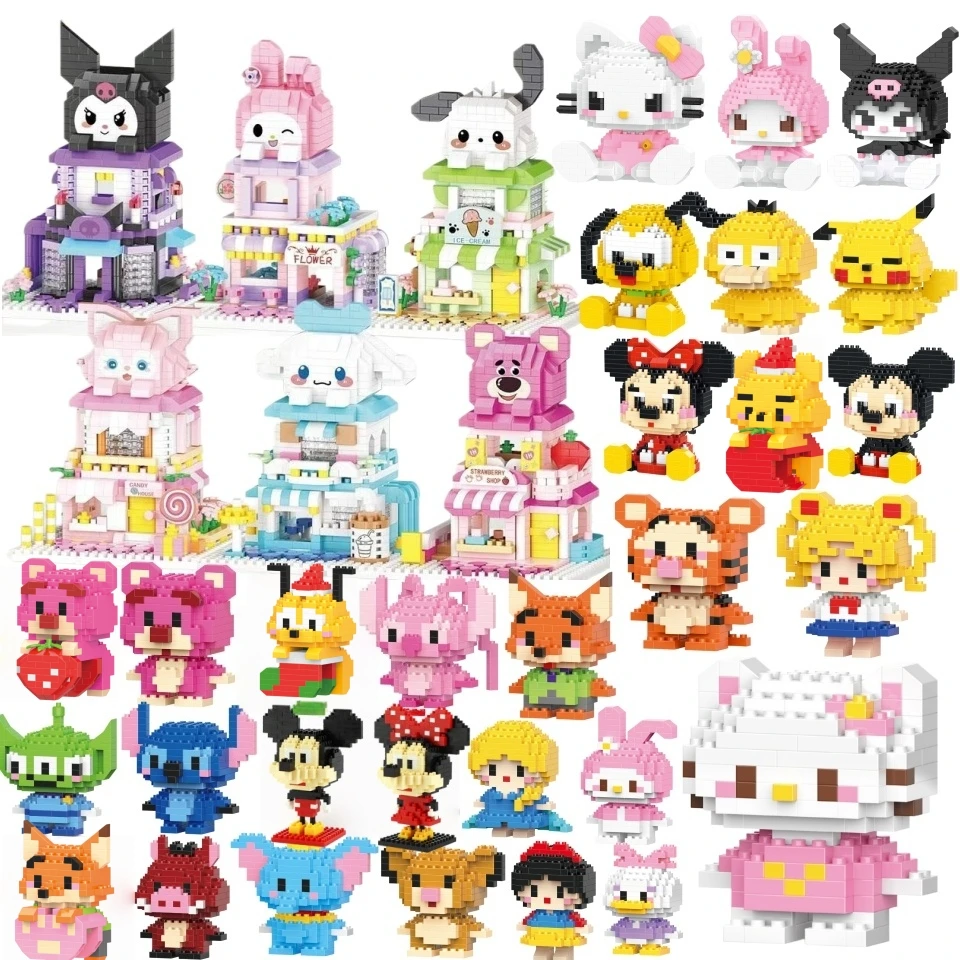 Cartoon Anime Hello Kitty Blocks Kuromi My Melody Cinnamoroll Mouse Building Blocks Doll Toy Kids Birthday Gift