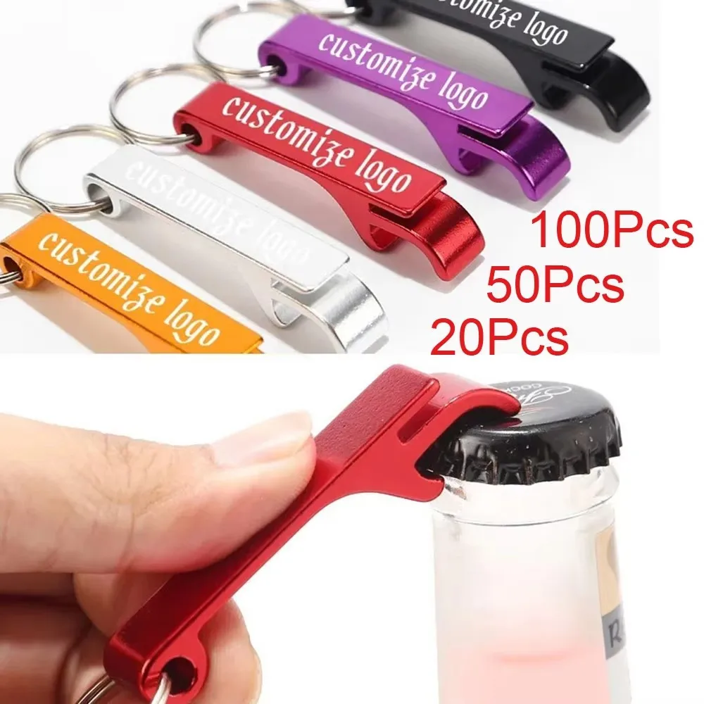 100Pcs Key Chain Beer Bottle Opener Keychains Pocket Portable Personalized Logo Private Gift Customized Key Ring Can Opener