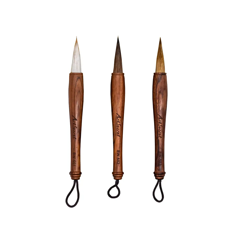 Artsecret 3 PCS Mini Short Handle Chinese Calligraphy Brushes Set Horse Goat Hair Writing Pen Watercolor Ink Painting Brushes