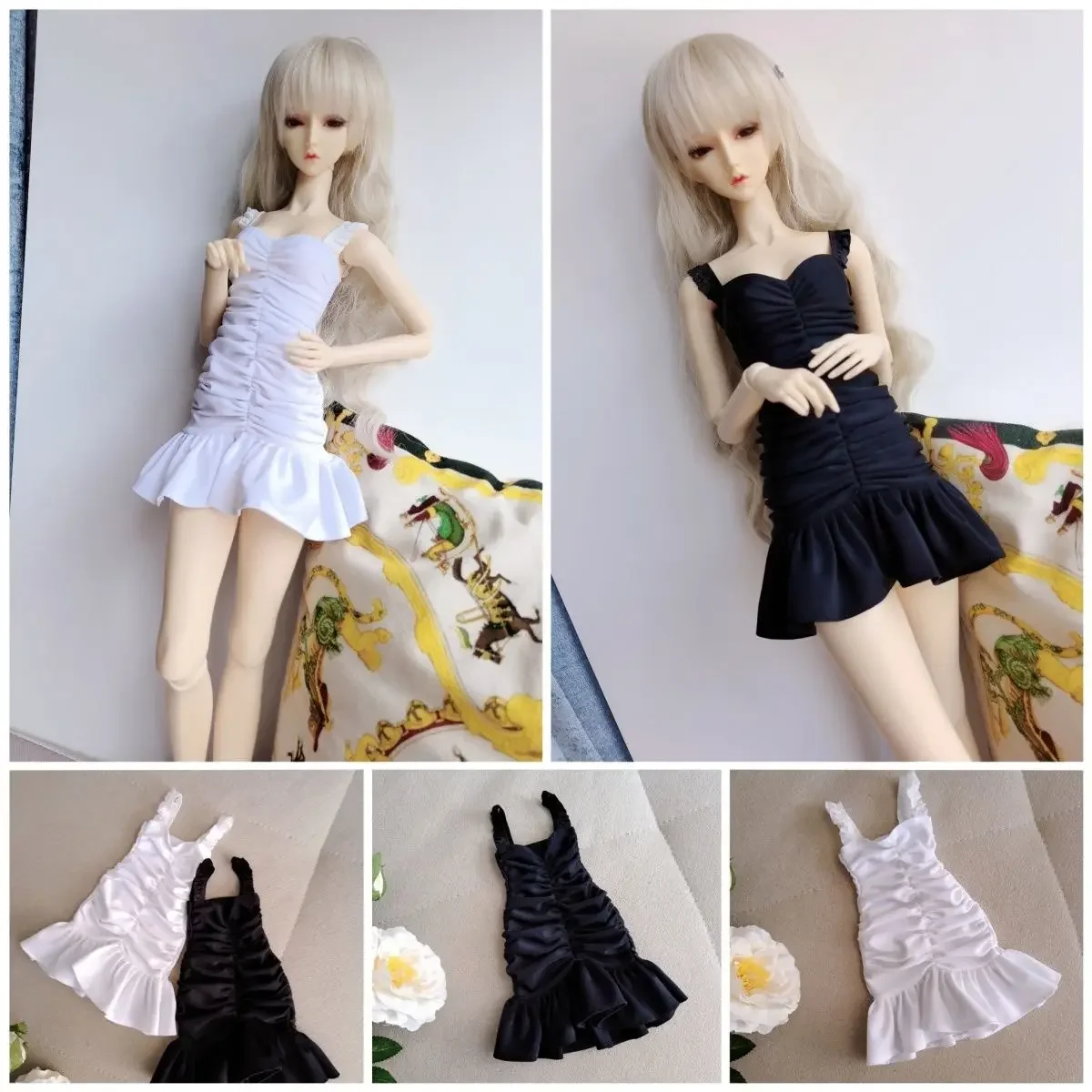 (Customized) 60cm Doll's Clothes for 1/3 Bjd Doll Pleated Ruffle Edge Dress Slim Fitting Short Skirt Toys Gift Doll Accessories