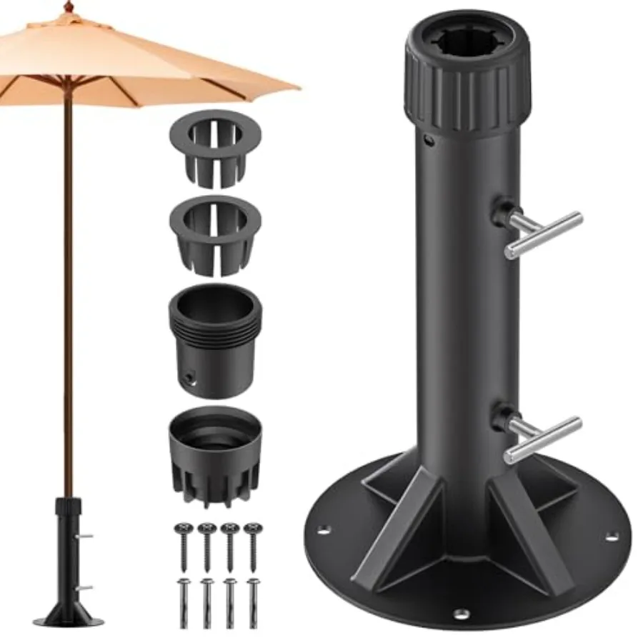 

Heavy Duty Patio Umbrella Stand Base with Steel Hand Screws Outdoor Deck Bracket for Poles up to 2" Full Welding 4 Fixed Sleeve