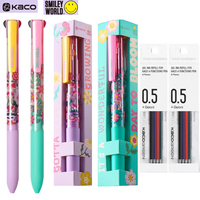 KACO SmileyWorld EASY 3-in-1 Multifunctional Pen,Kawaii Flower 0.5mm Black/Red Ink, Retractable Pencil for writing,signing,note
