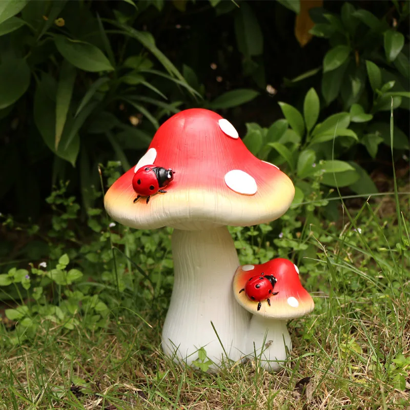 1set 2/3pc Mushroom & Ladybird Garden Statue Vivid Resin Decor for Outdoor, Perfect for Easter Gifts & Parties Ornaments