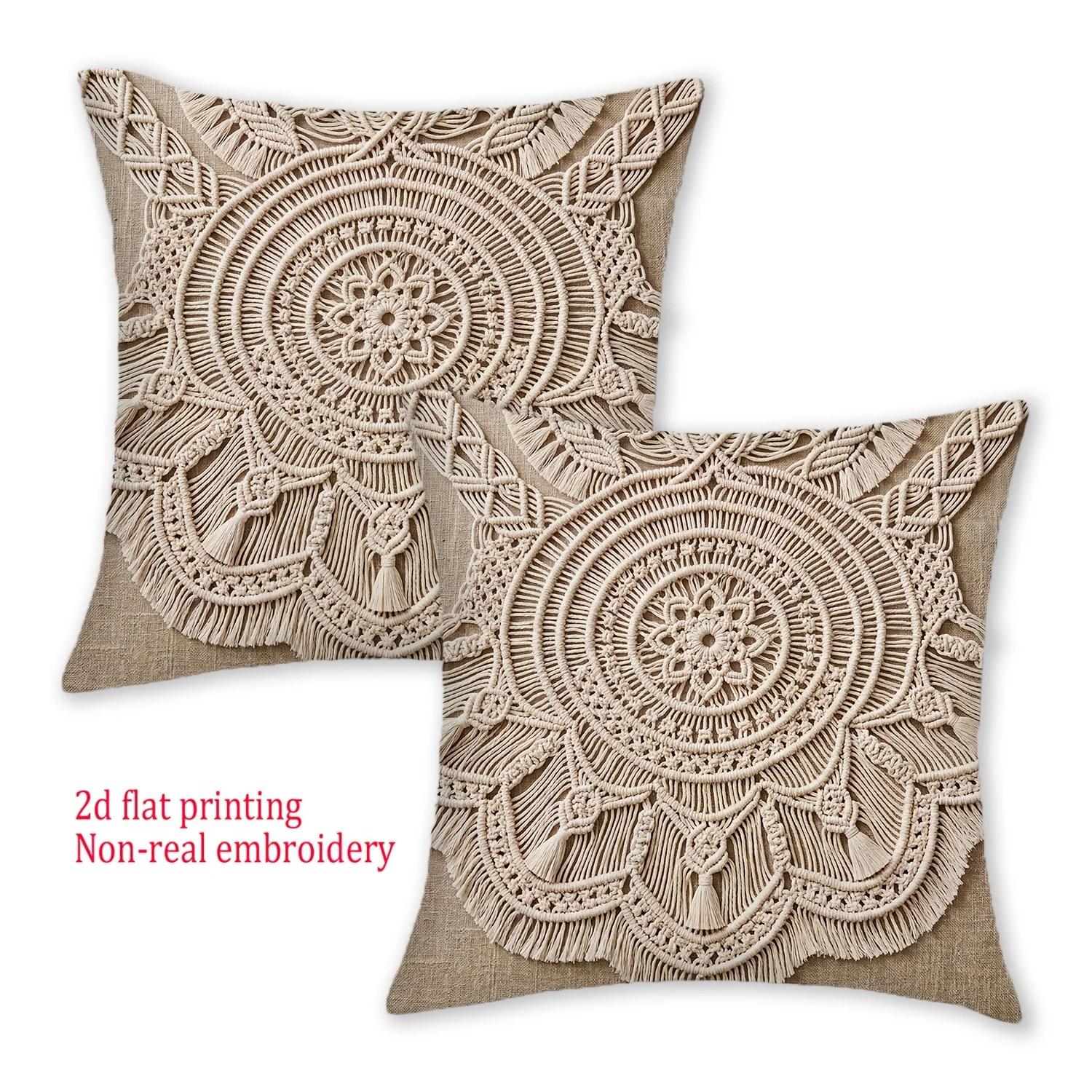 2pcs Boho Macrame Style Square Throw Pillow Covers Home Decor for Couch Sofa Bed