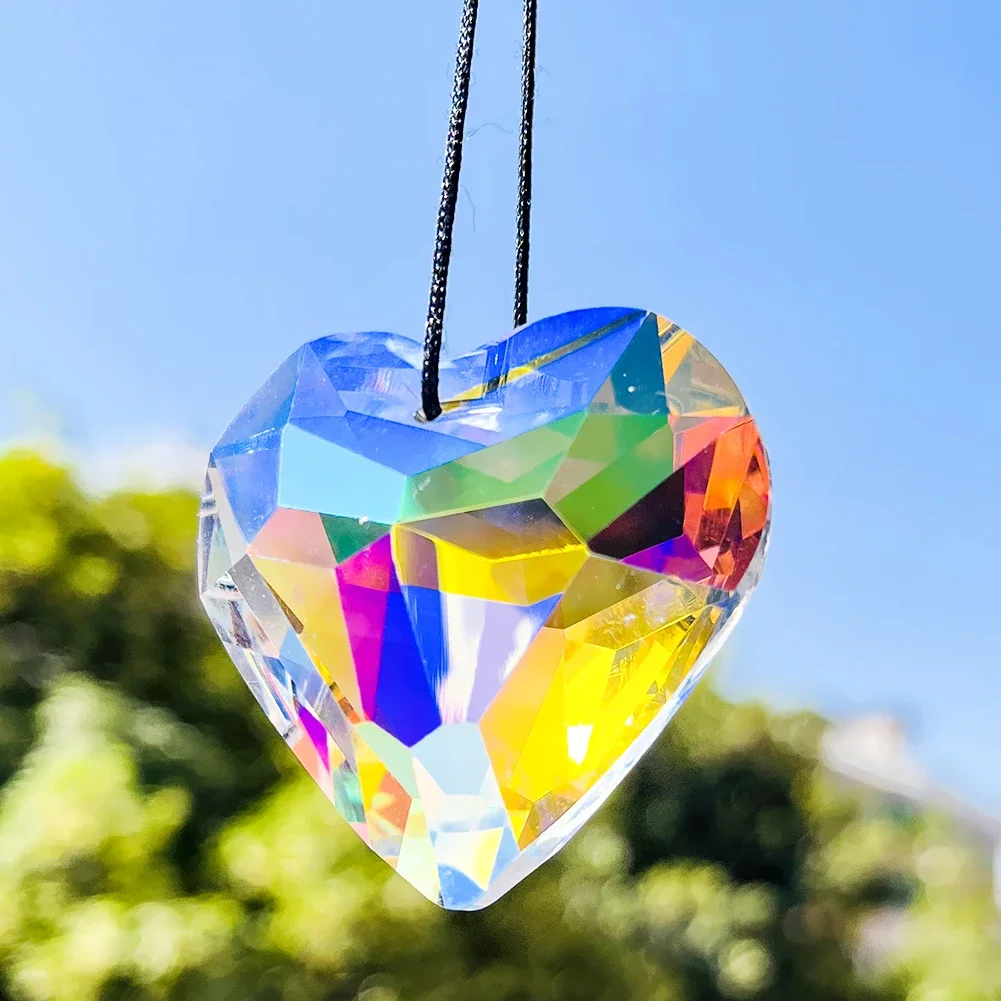 

45mm AB 3D Heart Rainbow Crystal Prism Faceted Art Crafts Suncatcher Chandelier DIY Home Wedding Hanging Decoration Accessories