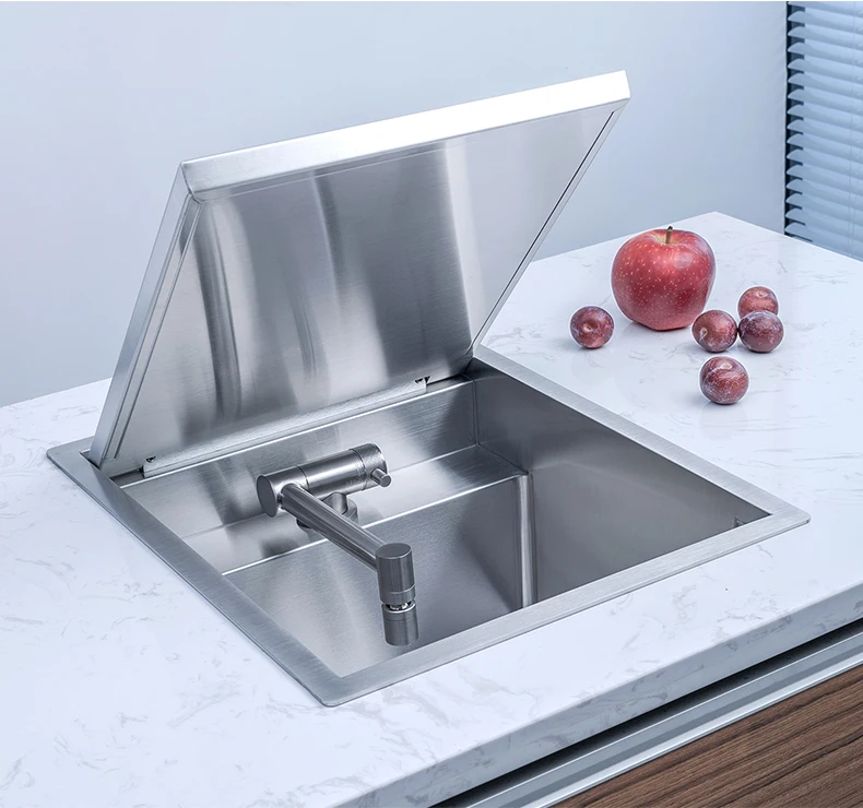 Fregaderd Kitchen Bar Hidden Sink Stainless Steel Mute Slow Drop Cover Single Sink Stainless Kitchen Sink