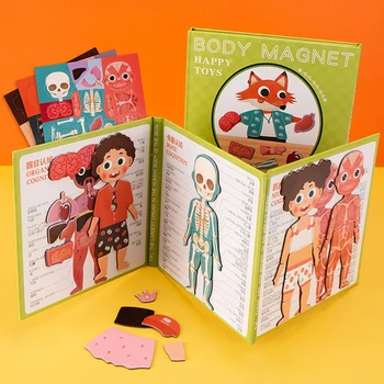 Juguete sensorial Montessori para niños, rompecabezas magnético de cognición de esqueleto, músculos y órganos del cuerpo humano, libro ocupado