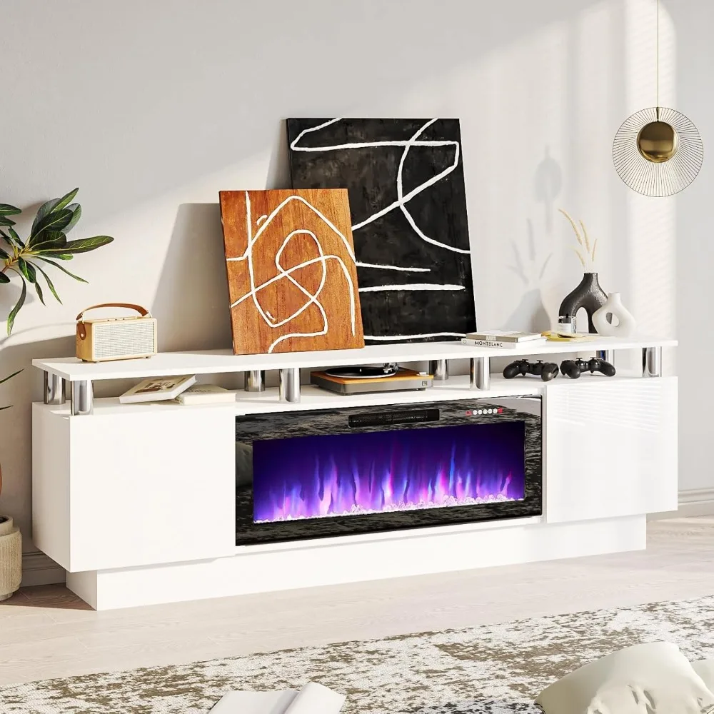 70" Modern Fireplace TV Stand with 36" Electric Fireplace for TVs Up to 80 inch, Luxury LED Light Entertainment Center with High image 5