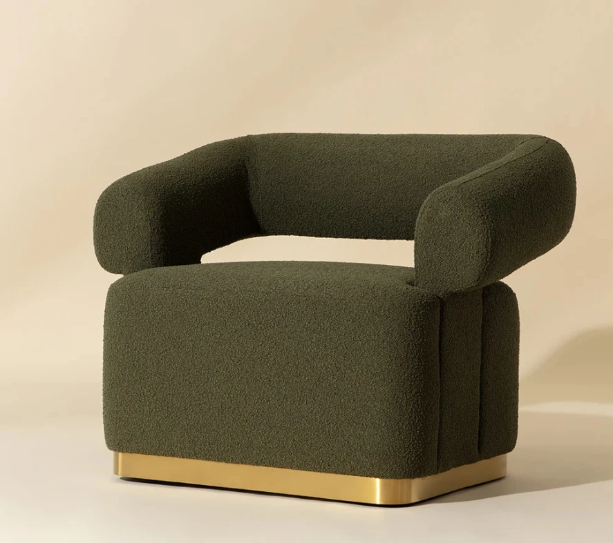 

-For New Luxury Brushed Gold Stainless Steel Fixed Base Boucle Fabric Accent Chair Living Room Chair for Home Hotel Villa&