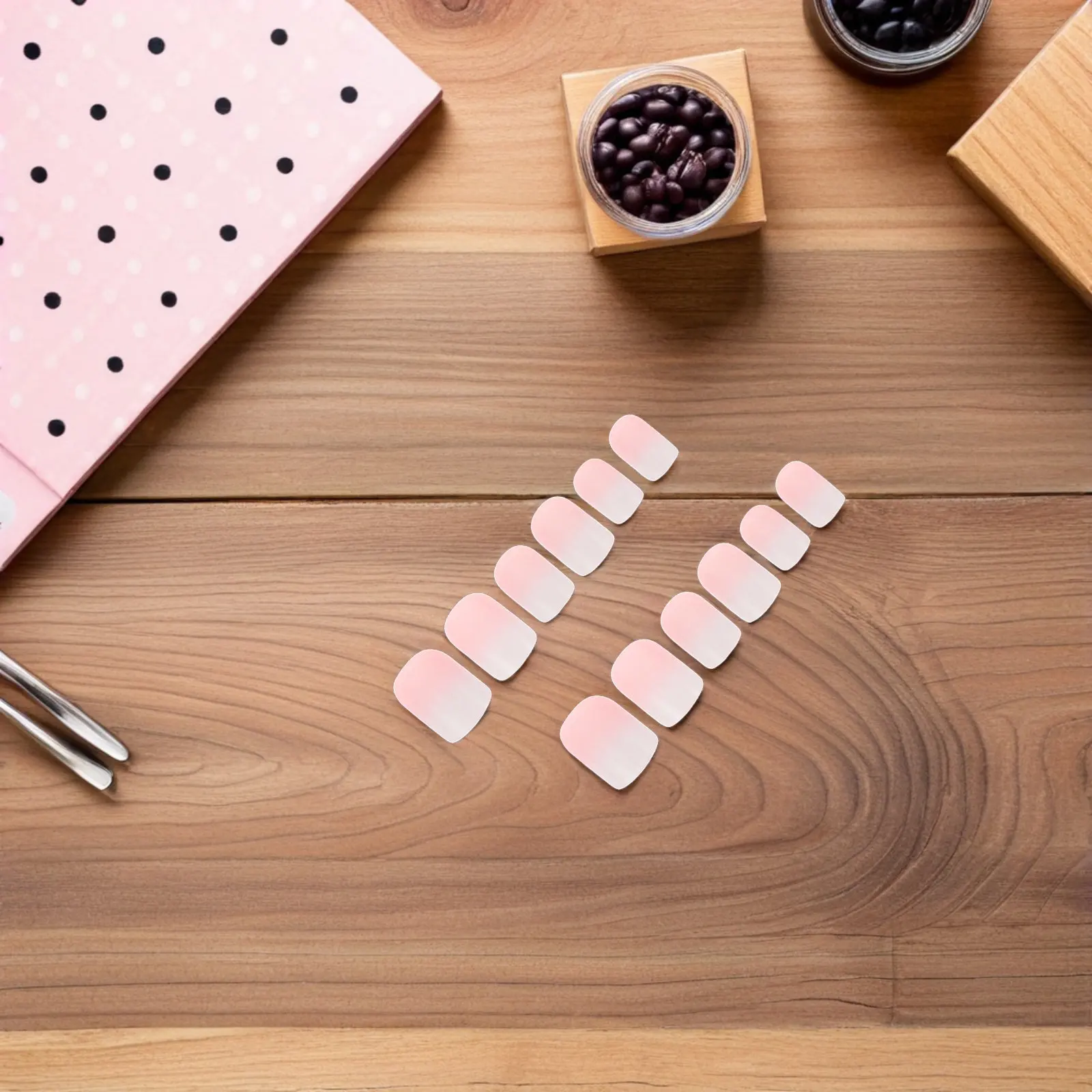 6Sets Press on Nails Short Square Pink Gradient French Tip Artificial Nail Extensions Full Coverage Elegant Bridal Wedding Party